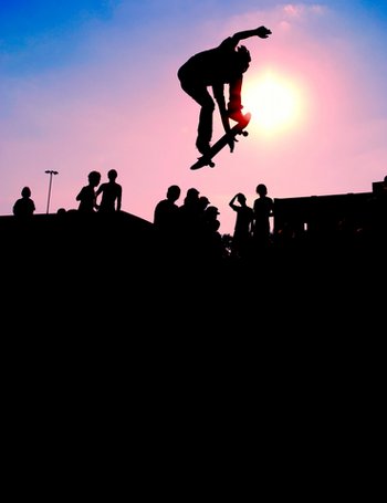 Skateboarder in midair